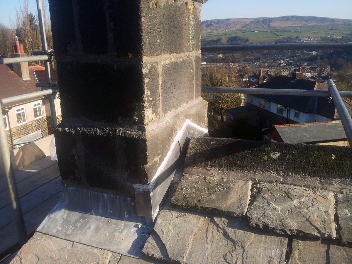 Chimney stack with new lead flashing