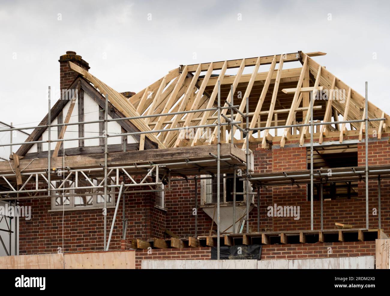 New roof installation with scaffolding